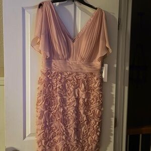 JS Collections Blush Pink Rosette V-Neck Midi Dress